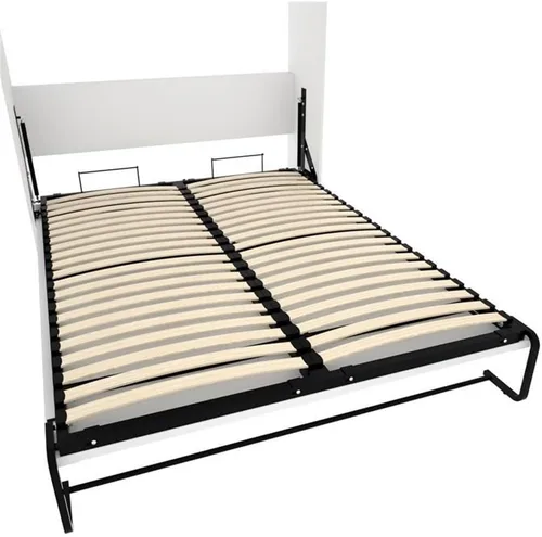 Vista 4 de Pemberly Row Cama de pared de doble montaje tamaño Queen con listones de madera en madera, en blanco, no necesita somier, fácil montaje