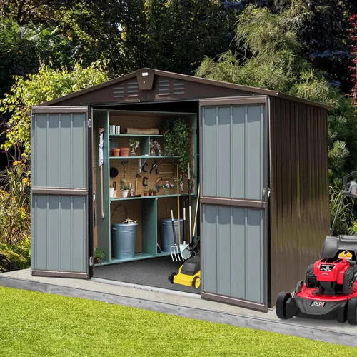 Vista 9 de Domi Cobertizo de almacenamiento para exteriores de 5 x 3 pies, cobertizos de metal para almacenamiento al aire libre con puertas bloqueables