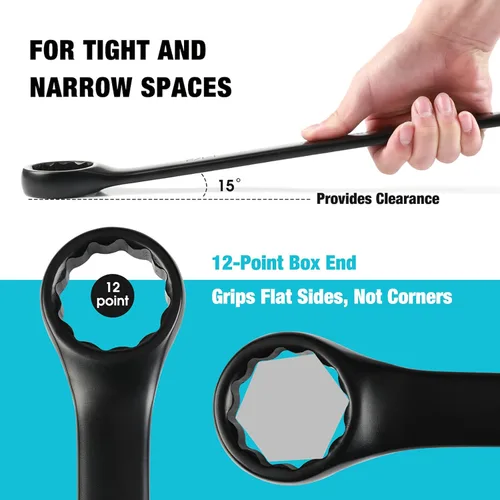 Vista 4 de DURATECH Juego de llaves combinadas jumbo, SAE (1-3/8 a 2 pulgadas) y juego de llaves combinadas jumbo, métricas (1.378-1.969 in), con bolsa