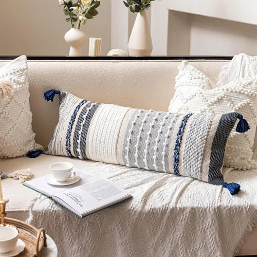 Vista 19 de BlissBlush Funda de almohada decorativa bohemia gris de 22 x 22 pulgadas, cojín cuadrado de estilo rústico para sofá, sala de estar y dormitorio
