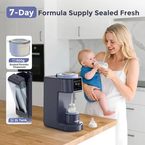 Vista 5 de MOMFANN Máquina dispensadora de fórmulas, 2 minutos de mezcla rápida para bebés, máquina automática de leche con un solo toque, 3 temperaturas