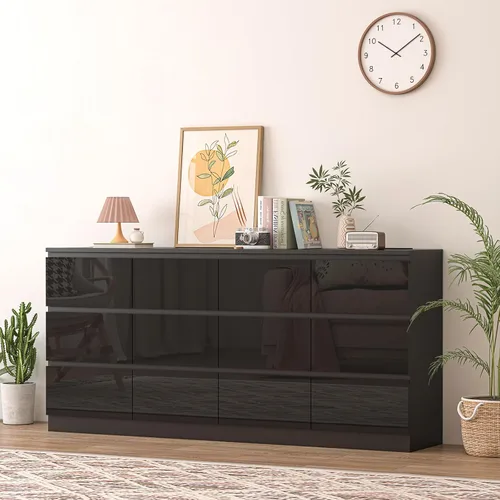 Vista 7 de Cómoda de 12 cajones con estación de carga, cómoda grande moderna con 12 cajones sin asas, cómoda de almacenamiento de madera para dormitorio, sala