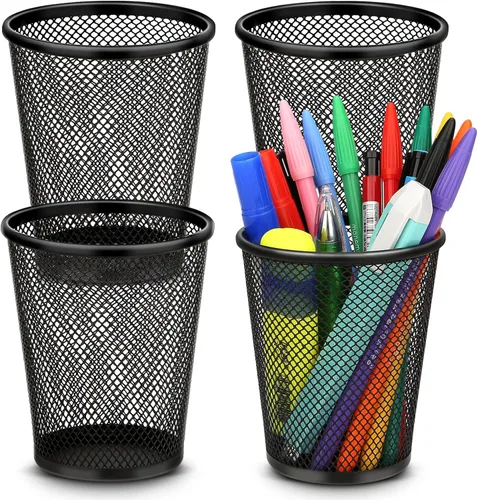 Smgmg Soporte para bolígrafo para escritorio, soporte para lápices para escritorio, paquete de 4 vasos para bolígrafos, organizador de bolígrafos de
