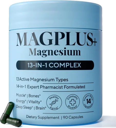 Suplemento complejo de glicinato de magnesio, 900 mg – L-treonato de magnesio 13 en 1, citrato, taurato y malato para mujeres y hombres – Fórmula