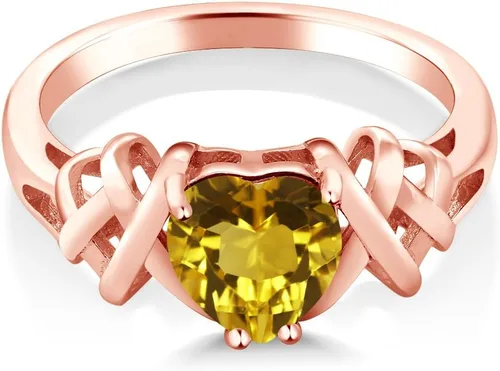 Vista 2 de 1,05Ct citrino amarillo forma de corazón 18K chapado en oro rosa anillo de plata