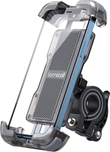 Vista 8 de Lamicall Soporte de teléfono para bicicleta, soporte de teléfono para motocicleta, soporte ajustable para teléfono celular, clip para manillar