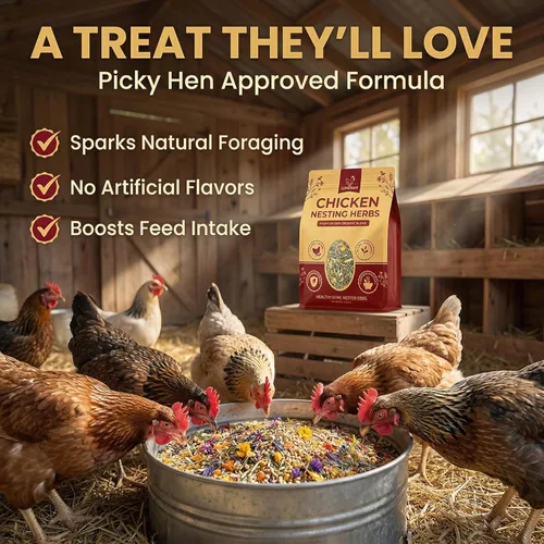 Vista 5 de Hierbas de anidación de pollo prémium de 21 onzas, hierbas de pollo 100% orgánicas para gallinas ponedoras, ambientador de ropa de cama Coop