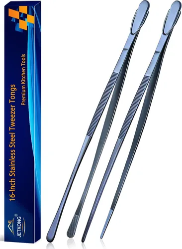 Vista 18 de JETKONG 2 pinzas para alimentos de 9 pulgadas, pinzas de cocina de acero inoxidable, pinzas de cocina (negro)