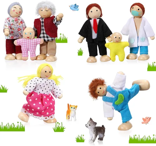 Vista 11 de Skylety 10 piezas de figuras de personas en miniatura de madera para casa de muñecas, muñecas de madera, figuras de madera para jugar, accesorios