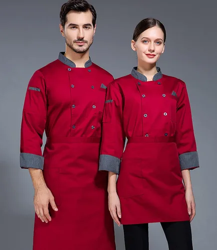 Vista 3 de Chaqueta de chef unisex con doble botonadura trasera de malla completa, ligera, costura de color, uniforme de chef