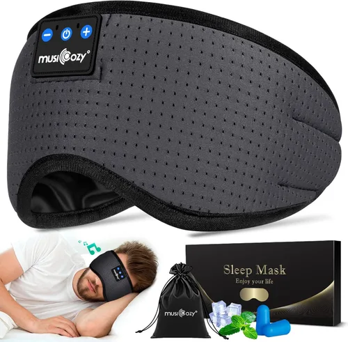 Vista 17 de MUSICOZY - Auriculares para dormir 3D Bluetooth 5.4, máscara de ojos transpirable inalámbrica, auriculares para dormir con diadema para personas que