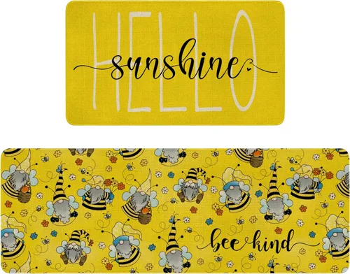 Vista 18 de Juego de 2 alfombras y tapetes de cocina de Pascua, diseño de primavera con texto en inglés «Hello My Peeps», diseño de conejito de pollito