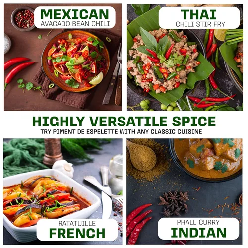 Vista 3 de Gourmanity Piment d'Espelette - Pimienta en polvo de vasca, Francia, aromática y ahumada con calor suave, condimento de chile rojo secado al sol