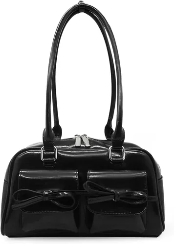 Fozehlad Y2K Shoulder Bag for Women Retro PU Leather Tote Handbag Multi-Pocket Hobo Bag with Zipper for Gifts