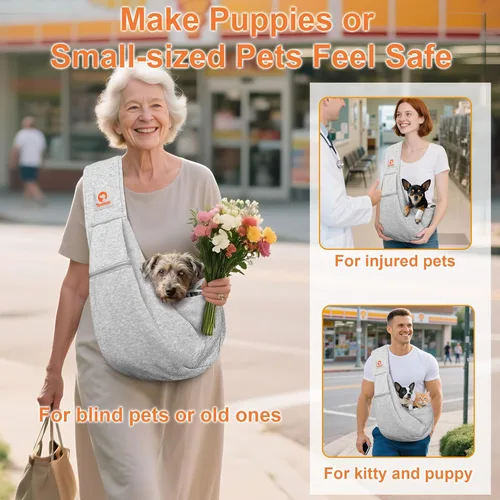 Vista 3 de Tomkas Canguro portaperros para perros pequeños y cachorros, bolsillo con cremallera y correa ajustable, para mascotas de 3 a 10 lb (gris)