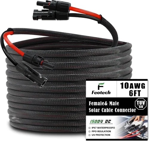 Vista 16 de Cable de extensión solar de doble cable de 6 pies – Conector de panel solar de 10 AWG (6 mm²), con conectores solares IP67 macho/hembra