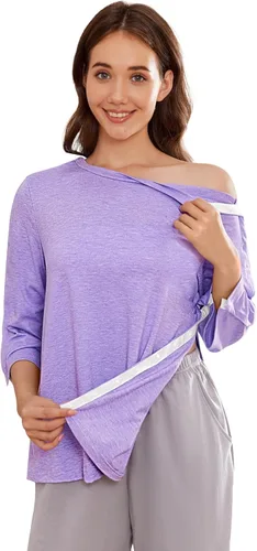 Deyeek Camisas de cirugía posterior al hombro para mujer, camisetas de 34 para después de rotador, ropa adaptativa para puerto de quimioterapia