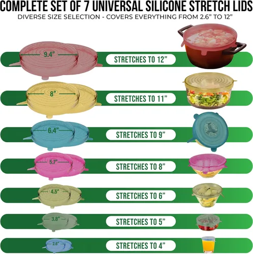 Vista 2 de Tapas elásticas de silicona reutilizables para almacenamiento de alimentos en el refrigerador - Cubiertas elásticas resistentes al calor