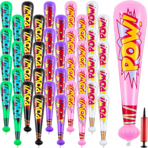 Vista 12 de WILLBOND 18 bates inflables de béisbol de 17 pulgadas a granel, regalos de fiesta de béisbol, premios de carnaval, inflable, juguete inflable con 1