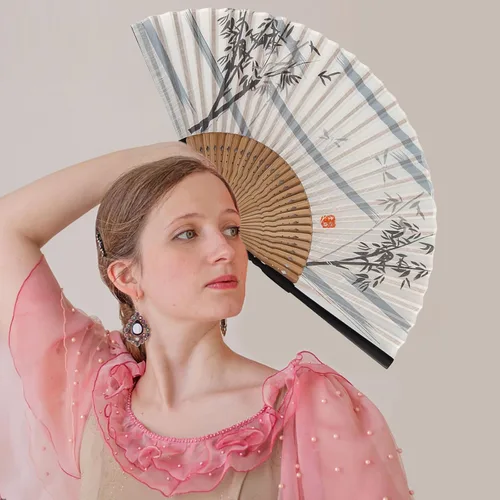 Vista 5 de Ventilador de mano plegable para mujer, plegable, chino, japonés, vintage, de mano de seda de bambú, ventilador plegable para sofocos, iglesia, EDM