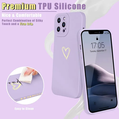 Vista 29 de Teageo Funda compatible con iPhone 12 de 6.1 pulgadas para mujeres y niñas, bonito corazón de amor de lujo