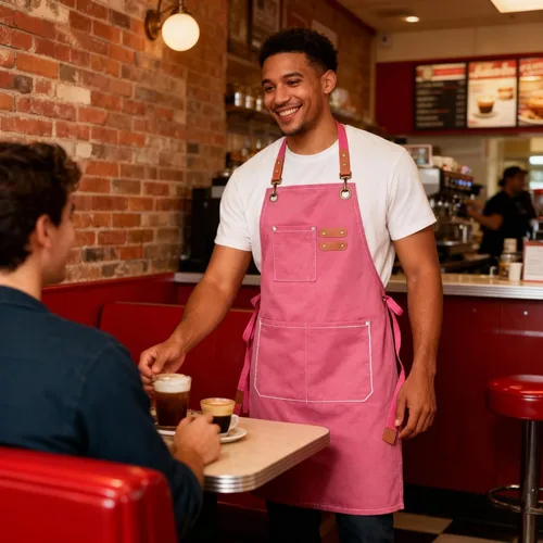 Vista 9 de Chef Aprons with Large Pockets for Women Men, Cotton Canvas Cross Back Water Repellent Work Apron with Adjustable Straps for Size M-XXL (Pink+Grey)