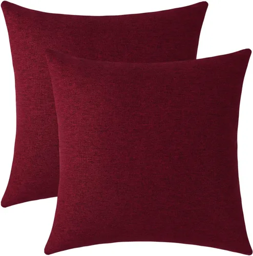 Vista 23 de Jeneoo - Fundas de almohada decorativas rojas brillantes de chenilla suave, fundas de cojín cómodas y sólidas para sofá de sala de estar