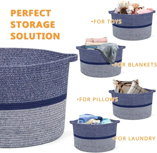 Vista 8 de R RUNKA Cesta de almacenamiento extra grande - Organizador de tejido suave, 22 x 14 pulgadas