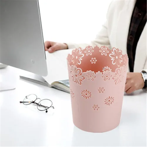 Vista 4 de Emivery 2 cestas de plástico con forma de flor hueca sin tapa, papelera creativa, papelera (rosa, M+S)
