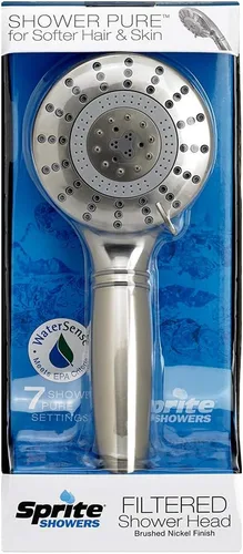 Vista 2 de Sprite Showers Pure - Mango de ducha filtrado de 7 ajustes de 1.75 GPM en níquel cepillado