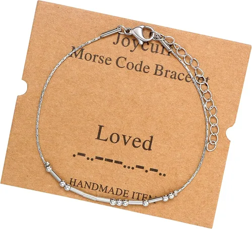 Vista 218 de JoycuFF Pulseras inspiradoras de código morse para mujeres, cuentas de plata, joyería con mantra de motivación, regalos para ella