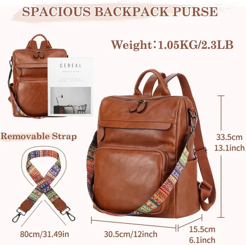 Vista 2 de Bolso tipo mochila para mujer, RAVUO de piel sintética, mini mochila de moda para mujer, tres formas de llevar, S