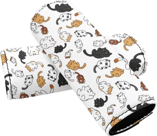 Belidome Paquete de 2 fundas para asa de equipaje, estampado de dibujos animados de gato, lindo identificadoretiquetaagarre para mujeres y niñas,