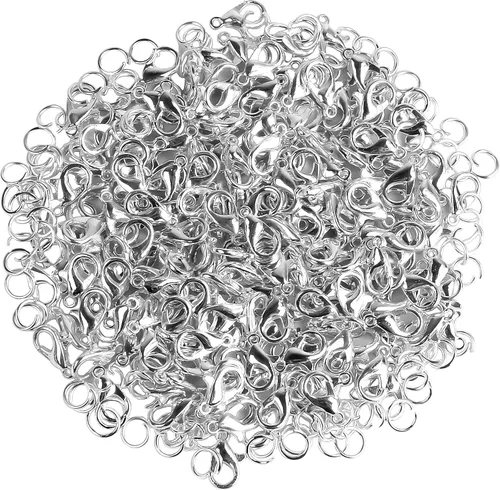 400 piezas de cierres de garra de langosta con kit de anillos de salto abiertos, cierres plateados para pulseras y collares, ganchos para hacer