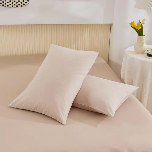 Vista 3 de ECOCOTT - Paquete de 2 fundas de almohada color beige, 100% algodón, cierre de sobre (tamaño estándar, 20 x 26 pulgadas)