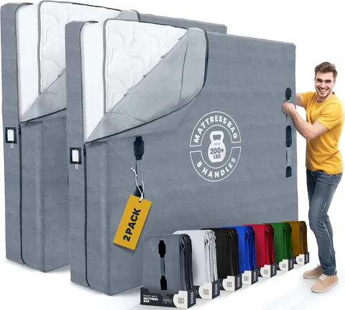 Vista 11 de Bolsas de colchón para mudanza con 8 asas Full XL - PAQUETE DE 2 bolsas de colchón extra gruesas para mudanza - Bolsa de almacenamiento de colchón