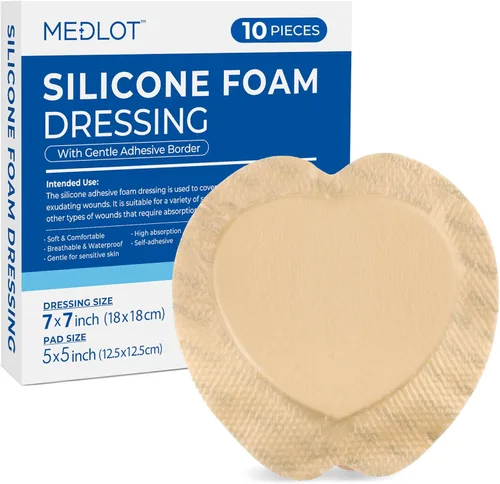 Vista 12 de LotFancy Apósito de espuma de silicona con borde, 4 x 4 pulgadas (almohadilla de 2.5 x 2.5 pulgadas), 5 unidades, vendaje adhesivo estéril