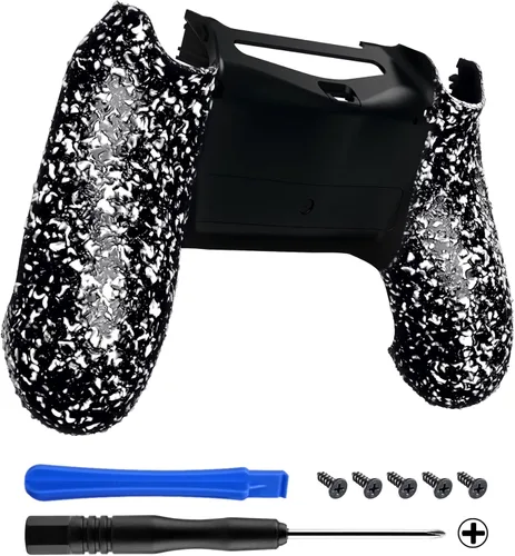eXtremeRate Carcasa trasera personalizada con textura blanca, cómoda, antideslizante, cubierta 3D, carcasa inferior de repuesto compatible con PS4