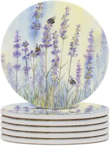 Vista 19 de Van Gogh - Juego de 4 posavasos abstractos de cerámica de diatomita absorbentes con base de corcho, protección de mesa, adecuados para mesas