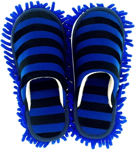 Selric Cozy Washable Dust Mop Slippers Stripe Closed Toe, Multi-sizes Multi-Colors Available, Chenille Fibre Detachable Mop Soles, Indoor House