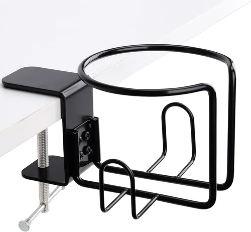 Soporte para Vasos de Escritorio Grande, Portavasos con Clip para Mesa, Portavasos Antiderrame para Silla de Jardín, Montaje Horizontal o Vertical,