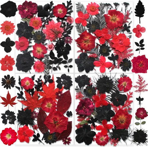 Vista 15 de Juego de 141 flores prensadas secas de otoño marrones para resina, juego de calcomanías de mariposa para Navidad, bricolaje, velas, jarrones