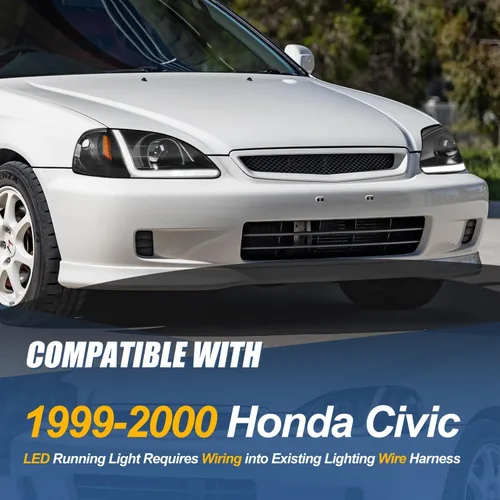 Vista 6 de Auto Dynasty Conjunto de faros delanteros de proyector LED 3D DRL compatible con Honda Civic 1999-2000, lado del conductor y del pasajero, carcasa