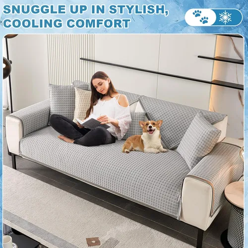 Vista 6 de OTOB Cooling Dog Couch Cover Ice Silk Fabric, Washable Non Slip Furniture Protector Sofa Slipcover, Soft Pet Friendly Cooling Mat, 3D Bionic