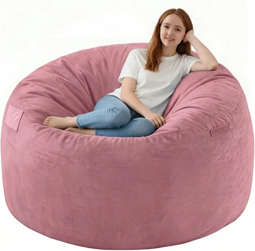 Vista 24 de Puf de 5 pies, puf grande con relleno de espuma viscoelástica, sofá puff esponjoso con funda de terciopelo holandés, puf redondo para sala de estar