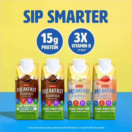 Vista 4 de Carnation Breakfast Essientials High Protein listo para beber, caja de 8 onzas líquidas, fresa (paquete de 24)