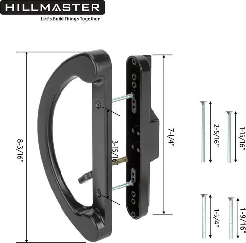 Vista 3 de Juego de manijas de puerta de patio HILLMASTER con cerradura de mortaja 45° para reemplazo, diseño reversible de estilo de muesca, sin llave