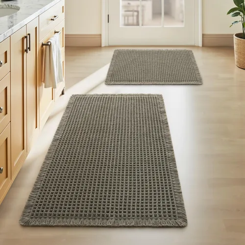 Vista 85 de Alfombra de baño mejorada con diseño de gofres, absorbente y antideslizante Negro