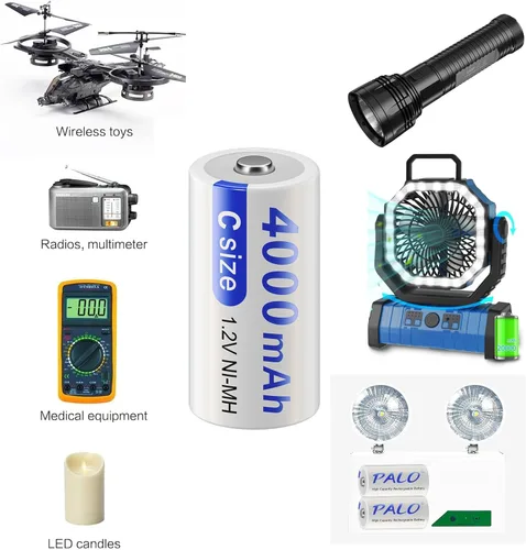 Vista 6 de Paquete de 6 baterías recargables C 1.2 V 4000 mAh NiMH con cargador de batería LCD universal para AA AAA C D 9V NiMH NiCD batería recargable