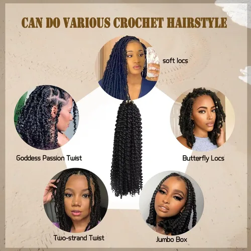 Vista 5 de Cabello de estilo Passion Twists de 14 pulgadas, cabello ondulado de ganchillo para mujeres negras, cabello rizado bohemio para trenzas de mariposa